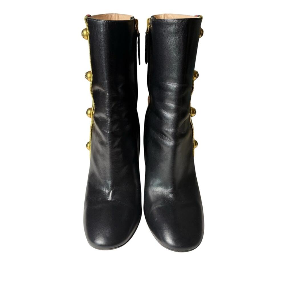 Gucci Malaga Kid Web Carly Leather Mid Calf Boots Gold Stud Side  EU 39/US 9 - Picture 3 of 15